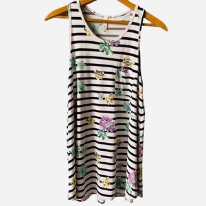 mts Black White Stripe Floral Tunic Tank Top Small